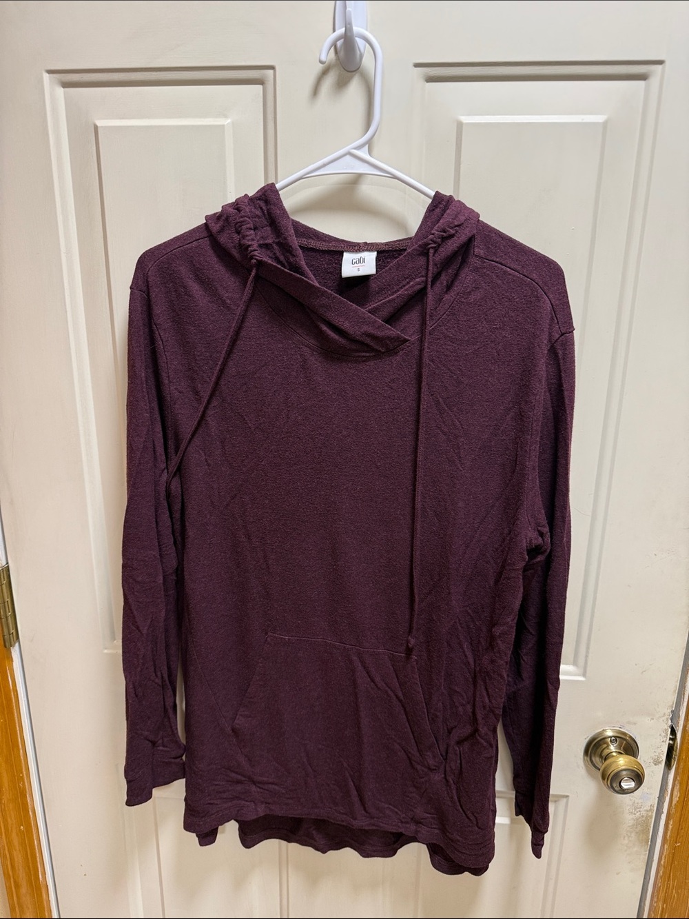 CAbi Women's Deep Plum Drawstring Cowl Neck Sweater